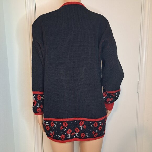 Vintage 80's Christmas Cardigan Sweater Size XL Bedford Fair Red/Black - Picture 3 of 10